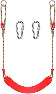 Child Swing Seat, EVA Soft Plastic Non Slip Hanging Tree Swing Seat with Snap Hook, Length Adjustable Rope, Swing Set for Kid Indoor Outdoor Playground Backyard, 17.3x6.7inch, Red
