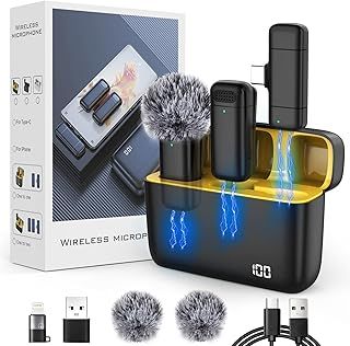 Wireless Microphone with Charging Case for iPhone,iPad,Android,Digital Display USB C Lavalier Mic Noise Reduction for Professional Recording,YouTube,Facebook,TikTok,Vlog Live Stream,Interview,Singing