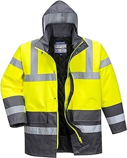 Portwest S466 Men's Waterproof Hi Vis Traffic Jacket - Reflective Safety Coat Yellow, X-Large