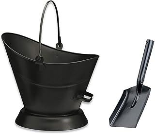Heavy Duty Metal Fireside Waterloo Bucket Fireplace Hod Scuttle Coal Fuel Ash Wood Log Storage Option with Shovel and Poker (Black Waterloo Bucket + Shovel)