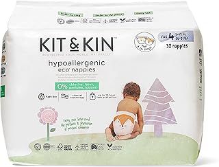 Kit & Kin Premium Eco Baby Nappies Size 4 | 9-14 kgs / 20-31 lbs | Pack of 128 Nappies | Plant-Based & Hypoallergenic | Superior up to 12 Hour Leak Protection | Vegan & Cruelty