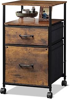 DEVAISE 2 Drawer Mobile File Cabinet, Filing Cabinet with Open Storage Shelf, Fabric Vertical Under Desk Drawers fit A4 or Letter Size, Rustic Brown