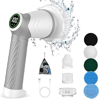 Electric cleaning brush 2 speed, Spin Scrubber with Upgrade LED Display, Power Scrubber with 7 Replaceable Brush Heads,bathroom brush for home,Floor,Kitchen,Bathtub,Stove,Car,Tile,Window