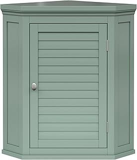 Teamson Home Glancy Removable Corner Wall Cabinet with Faux Louvered Door, Sage Green