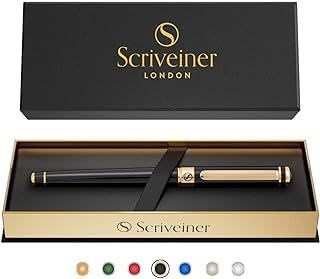 Black Lacquer Rollerball Pen - Stunning Luxury Pen with 24K Gold Finish, Schmidt Ink Refill, Best Gift Set for Men & Women, Professional, Executive Office