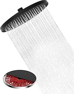 Hibbent Self-Cleaning Rainfall Shower Heads, Fixed Rainfall Shower Head 10 Inch, Round Powerful High Pressure Overhead Shower Head with self-Cleaning Mechanism, Black