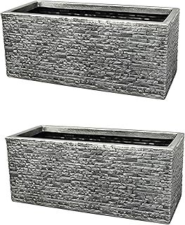 2 x Grey Brick Stone Effect Plastic Garden Trough Planter Patio Flower Pot 60cm