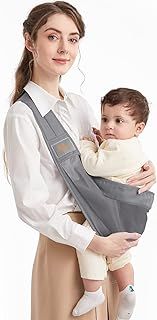 Mumgaroo Baby Sling, Adjustable Baby Carrier, Breathable Baby Sling Carrier with Thick Shoulder Straps for Newborn, Infant, Toddler, 0-36 Months (Gray)