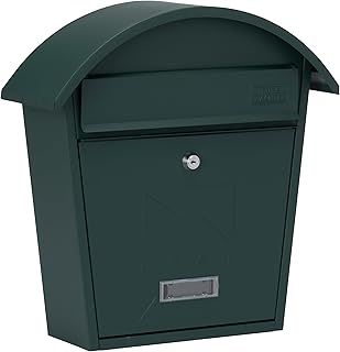 Burg-Wachter MB06G Classic 2 Wall Mounted Galvanised Steel Lockable Weatherproof Post Box Matt Green - 36x38x13cm