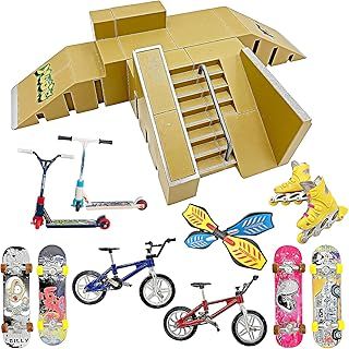 Finger Skateboard Ramp Set – Finger Skatepark Kit 16 Pieces – Skate Park Kit Including mini Skateboards, Ramps, Scooters, Skates, Bikes and Caster Boards – Fingerboard Skate Set