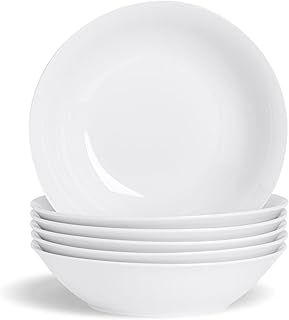 Argon Tableware 6X White Large Pasta Bowls - 25.5cm (10") - Ceramic Dinner Plates Dish Set Serving Noodle Bowl - Dishwasher and Microwave Safe