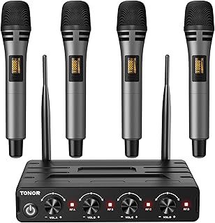TONOR Wireless Microphones System, 4x5 Channels Cordless Handheld Dynamic Mic with Receiver, 60M UHF Range, Mics with stable signal Transmission for Karaoke Singing Party Church Wedding DJ PA Speaker
