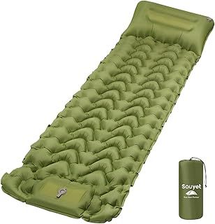 Camping Mat, Ultralight Self-Inflating Sleeping Pad, Built-in Foot Pump 10cm Thick Inflatable Camping Mattress Inflatable Sleeping Mat with Pillow for Tent Outdoor Hiking Traveling Beach Blue