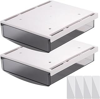 2PCS Under Desk Drawers No Drill, Durable ABS Material Under Desk Storage Drawers No Tool, Clear Under Table Storage Adhesive Drawer for Pen Container, Stick on Drawer Under Desk for Office School