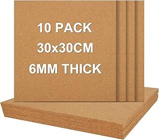 10PCS 6mm Thick Cork Board Tiles, Square Cork Tiles 30cm x 30cm Small Cork Boards for Walls Mini Pin Board for Walls Decoration, DIY Crafts