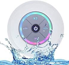 JUSTOP Rainbow LED Bluetooth Shower Speaker With FM Radio, IP67 Portable Fully Waterproof, Hands-Free Speakerphone. Rechargeable Using Micro USB, Perfect Speaker for Golf, Beach, Shower & Home (White)