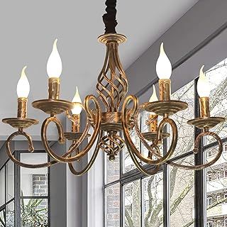 Ganeed Rustic 6-Light Chandeliers,French Country Vintage Chandelier,Metal in Antique Bronze Pendant Chandelier,Pendant Light Fixture for Island Kitchen Farmhouse Dining Room Living Room