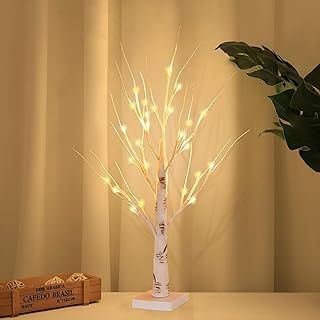Probuk Led Birch Tree with Lights 60cm/2FT, 24 Warm White LED Lights, Battery/USB Operated Tabletop Decoration Led Twig Bonsai Tree for Home Party Christmas Wedding Easter