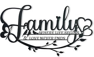 Family Sign Black Metal Wall Art Decor, Family Where Life Begins Love Never Ends Wrought Iron Wall Decorations, Hanging Family Signs Home Decor for Living Room Bedroom Dining Room Kitchen