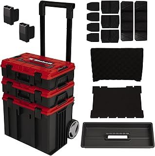 Einhell E-Case Tower Tool Storage System - 3 Stackable Cases With Wheels And Telescopic Handle - Power Tool Box, Lockable, Protective Storage And Transport Of Tools And Accessories