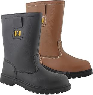 MENS LEATHER RIGGER BOOTS FUR LINED SAFETY STEEL TOE CAP PULL ON WORK BOOTS SZ