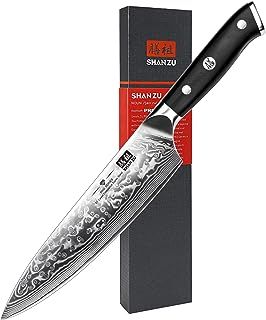SHAN ZU Chef Knife 8 Inch Japanese Steel Damascus Kitchen Knife, Professional Kitchen Knives Sharp High Carbon Super Steel 67 Layers Kitchen Utility Knife with G10 Handle