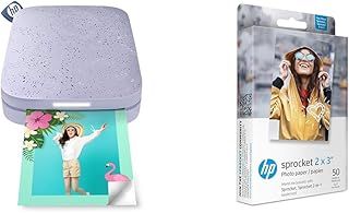 HP Sprocket Portable Photo Printer (Lilac) + HP 2x3" Premium Zink Photo Paper (50 Sheets) Compatible with HP Sprocket Portable Photo Printer