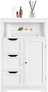 Yaheetech Bathroom Storage Units with Open Storage Shelf Free-standing Floor Cabinets Sideboard with 3 Drawers and 1 Door, Adjustable Shelf for Living Room Kitchen Entryway White