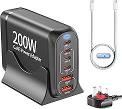200W USB-C Fast Charger Block:Upgraded GaN III Charger,6 Port USB C Charging Station Hub with PD 65W Compatible with iPhone, Samsung, MacBook,and More