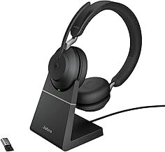 Jabra Evolve2 65 Wireless PC Headset with Charging Stand – Noise Cancelling Microsoft Teams Certified Stereo Headphones With Long-Lasting Battery – USB-A Bluetooth Adapter – Black
