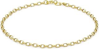 Gold Women's 9 ct Yellow Gold Hollow 2 mm Diamond Cut Oval Belcher Chain Bracelet of Length 19 cm/7.5 Inch