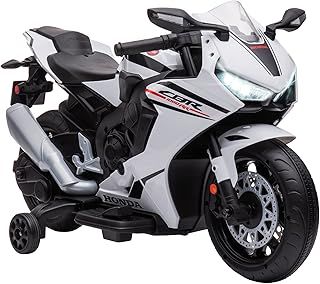 HOMCOM Honda Licensed 6V Kids Electric Motorbike Ride On Motorcycle Vehicle w/Headlights, Music, Training Wheels, for Ages 3-5 Years White