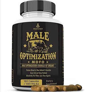 Ancestral Supplements Mofo, Supplements for Men Support Testosterone Levels and Overall Men's Health and Wellness, Non-GMO Grass Fed Beef Organ Supplement with Liver, No Fillers, 180 Capsules