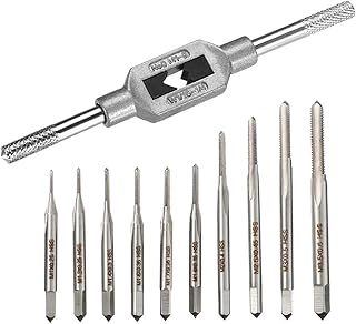 Saipor 10pcs Micro Taps Bit Small Hand Screw Thread Taps M1-M3.5 HSS Mini Metric Plug Tap Screw Tap Drill Tap Drill Set Tapping tool with Adjustable Tap Wrench 1/16-1/4''