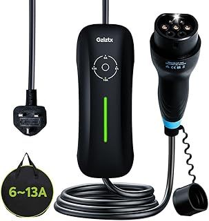 EV Charger 6/8/10/13A,5M Type 2 to 3 Pin Charging Cable with Bag, IP67 Water Proof, Overheat Protection, LED Indicators,3.3kW Electric car charger Cable