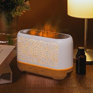 Earnest Living Essential Oil Diffuser Classic Flame Diffuser 200ml Timers Night Lights and Auto Off Function Home Office Humidifier Aromatherapy Diffusers for Essential Oils White
