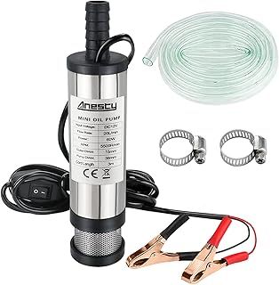 Anesty Water Pump 12V Diesel Fuel Pump, Small Oil Fuel Transfer Pump Submersible Water Pump with Clip, Removable Filter, 3M Power Cord and Hose (Φ 38mm)