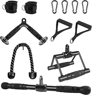 Gym Cable Attachments Set - LAT Pulldown Accessories Weight Training Pulley System for Home Gym, Arm, Biceps Curl, Tricep Workouts