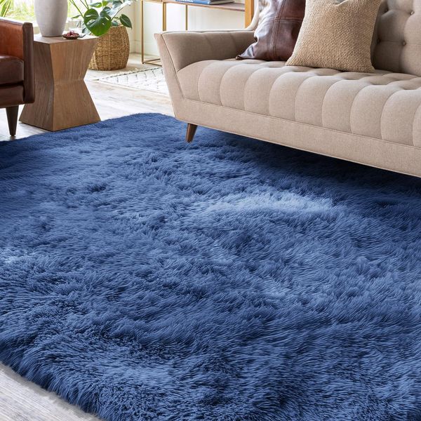 XSIVOD Plush Fluffy Non-slip Shaggy Rugs Living Room, 80x160cm, Cobalt Blue