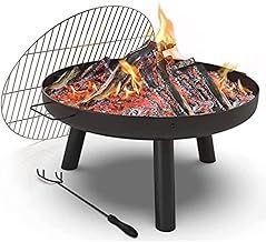 VOUNOT Fire Pit for Garden with Grate and Poker, Outdoor Patio Heater Charcoal Log Wood Burner, Fire Bowl for Bonfire, Camping, Diameter 60 cm