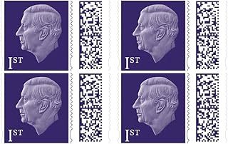King Charles 1st Class Stamp (4 Pack) Book | QR Barcoded Self Adhesive | Postage Stamps for Standard Mail with 4 Envelopes