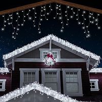 ANSIO® Outdoor Christmas Lights 120 LED 4m/13ft Icicle Lights Outdoor & Indoor Cool White Decorations String Fairy Outside Lights with Timer for Xmas Garden Bedroom & Party|Mains Powered Green Cable