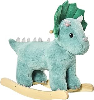 HOMCOM Kids Toddler Rocking Horse Plush Ride On Triceratops Rocker Wooden Base W/Sound for 3-6 Years Green
