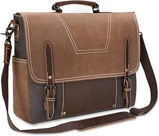 NEWHEY Mens Messenger Bag Laptop Shoulder Waterproof Computer Leather Satchel Briefcases Vintage Notebook Satchel Designer School Work Bags