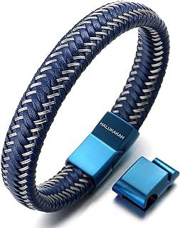 HALUKAKAH ● Jazz ● Men's Genuine Leather Bracelet Titanium Magnetic Clasp Size Adjustable 8.5"-9"(21.5-23cm) with Free Giftbox