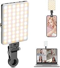 TONEOF Portable Phone Light Camera Flash, Rechargable 60LED Selfie Light with Clip&Double 1/4" Screw Hole,2500k-9000K Dimmable Light for Phone/Laptop/Tablet/Camera, for Selfie/Video Conference-Black