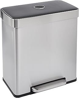 Amazon Basics Rectangular Recycling Rubbish Bin with 2 Compartments, 60 l, Silver