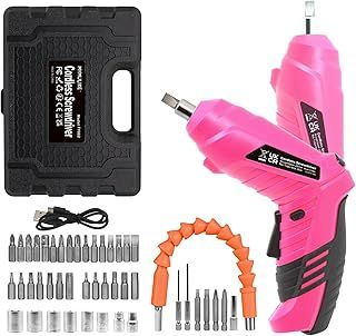 Cordless Screwdriver, 47 in 1 Rechargeable Electric Screwdriver with LED Light, 3.6V Rechargeable Screw Gun, 3 N.m Drill Drivers Ideal for Furniture Assembly, Home DIY Projects (Pink)