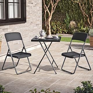 3-Piece Black Rattan Folding Table & Chairs Set Compact Design for Outdoor Garden and Patio Spaces, Stylish Design with Folding Convenience