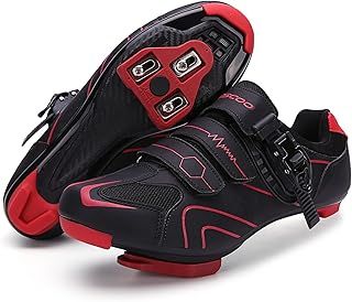 Mens Womens Cycling Shoes Compatible with Peloton Bike Indoor Outdoor Road Bike Riding Shoes with Look Delta Cleats Pre-Installed Clip in Pedal